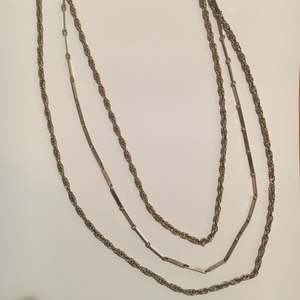 Gold 3 chain long necklace